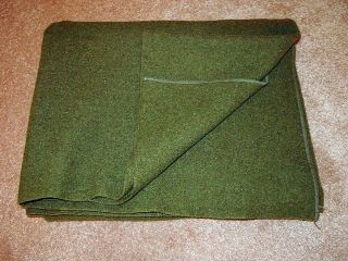 Vintage Us Army Post Wwii Era Wool Blanket Green Military Issue