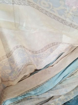Vintage Cream Blue Floral Drapes Curtains 3 panels w sheer attached 3