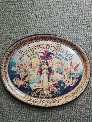 Vintage Anheuser Busch 15 " Oval Beer Serving Tray - With Cherubs And Angels