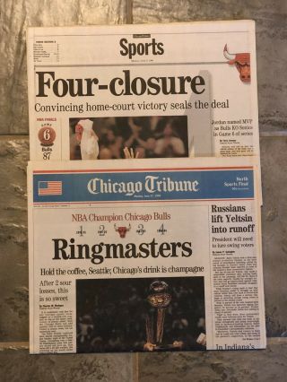 1996 Chicago Bulls Nba Champions Newspaper.  Michael Jordan,  Nba Finals