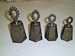 Set Of Four Vintage Graduated Indian Solid Brass Hand Bells Sound