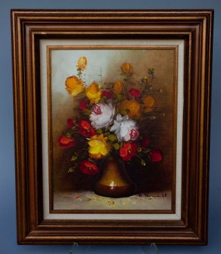 Vintage Framed Floral Oil Painting On Canvas 23 " X 19 " Signed Ornate Frame