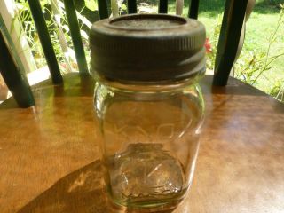 Vintage Knox Keystone Clear Glass Pint Canning Fruit Jar - W/lid