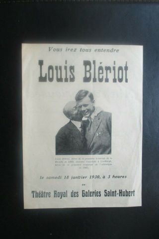 1930 Louis Bleriot Theatre Appearance Advertising Sheet