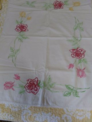 Vintage Hand Embroidered Pillowcases (pair) With Flowers Around The Edge Pretty