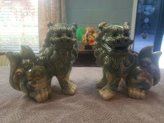 Vintage/antique Chinese Porcelain Glazed Foo Dogs Temple Guardians