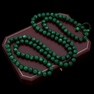 Antique Vintage Art Deco Chinese Carved Green Jadeite Jade Bead Necklace 161.  1g