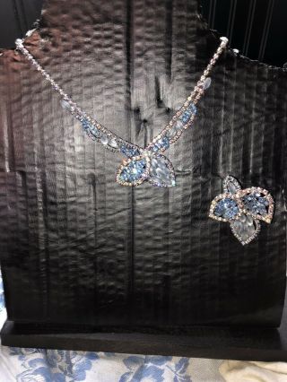Vintage Blue Aurora Borealis Necklace And Brooch