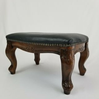 Vintage French Carved Louis Xv Style Foot Stool Leather Top
