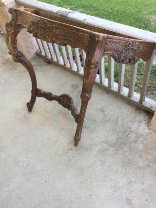 Antique Ornate Wood Repurposed Salvaged Demilune Side Console Table Vtg Wall Leg