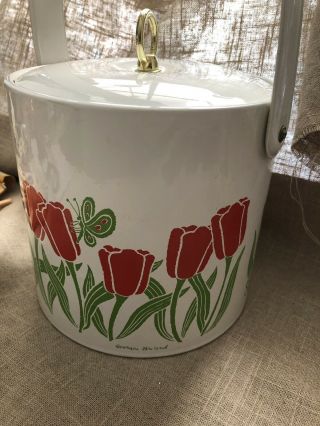 Vintage Georges Briard Signed Mid Century / Mcm Floral Ice Bucket Red Tulips