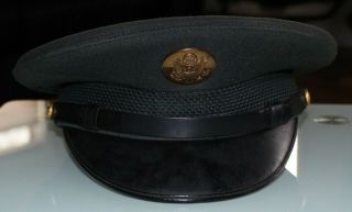 Vintage Us Army Dress Visor Hat Cap Size 6 7/8 Military Uniform Wool With Brass