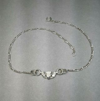 Irish Claddagh Sterling Silver Ankle Bracelet Vintage 925 Jewelry Anklet