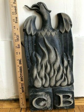 Vintage Cast Iron Pheonix Rising Wall Plaque With Initials " Cb "