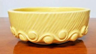 Vintage Mccoy Pottery Yellow Planter Pot Dish Swirl Wave Pattern 7 " W 2.  75 " T