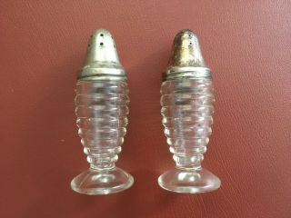 Vintage Art Deco Anchor Hocking Manhattan Clear Glass Salt And Pepper Shakers