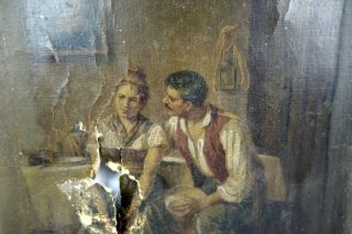Antique 19th Century Oil Painting of Victorian Couple Romantic For Restoration 2
