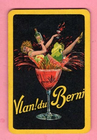 1 Single Swap Playing Card Sexy Girl In Cocktail Glass Valn Du Berni Ad Vintage