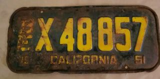 California 1951 License Plate