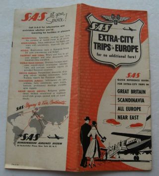 Vintage Travel Brochure For S.  A.  S Airlines Extra City Trips In Europe 1954
