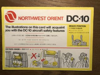1978 Northwest Orient Airlines Mcdonnel Douglas Dc - 10 Safety Card