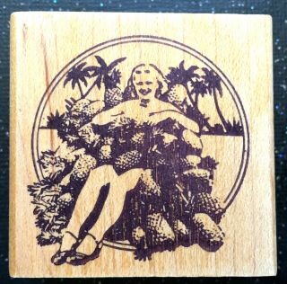 Vintage Rubber Stamp " Woman Covered In Pineapples " By Unbranded 1 3/4 X 1 3/4 "
