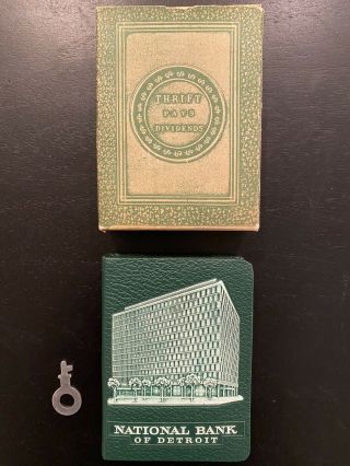 National Bank Of Detroit Book Bank With Paper Case And Key Vintage.