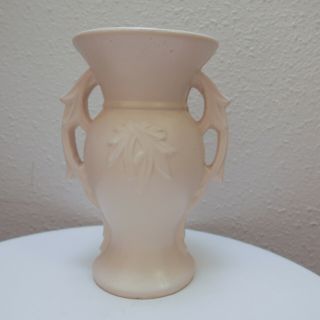 Vintage 40s / 50s Mccoy Creamy White Double Leaf 9 " Urn Vase Matte Satin Glaze