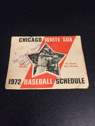 1972 Chicago White Sox Pocket Schedule Bill Melton Al Home Run Champ