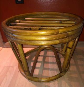 Vintage Retro Bamboo Bentwood Rattan Ottoman Foot Stool - Large Boho Round