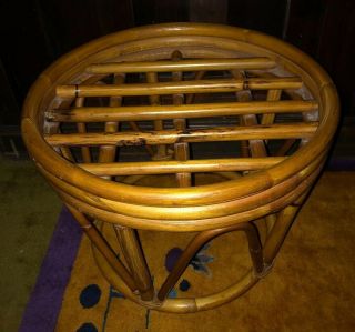 Vintage Retro Bamboo Bentwood Rattan Ottoman Foot Stool - Large Boho Round 2