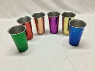 Vintage Aluminum Jewel Colored Drinking Glasses Tumblers Set Of 6