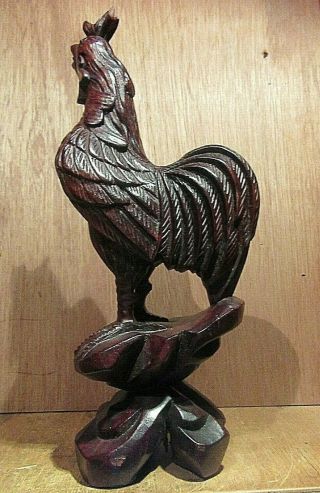 Vintage Hand Carved Ebony Wooden Rooster Early 1900 