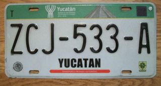 Single Mexico State Of Yucatan License Plate - Zcj - 533 - A - Automovil