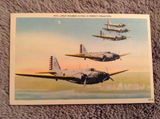 Vintage Postcard Of Army Bombers Flying In Formation