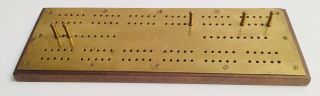 Vintage Antique Solid Brass And Wood Cribbage Game Board Handmade Collectable