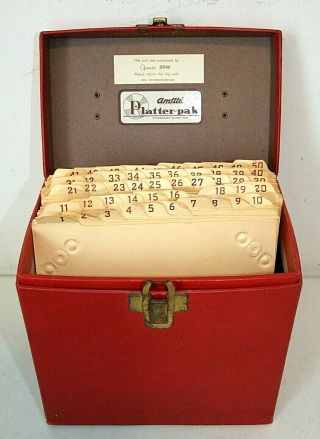 Vintage Amfile Platter - Pak 7 " 45 Rpm Record Storage Case W/ Tabs,  Red,  Holds 50