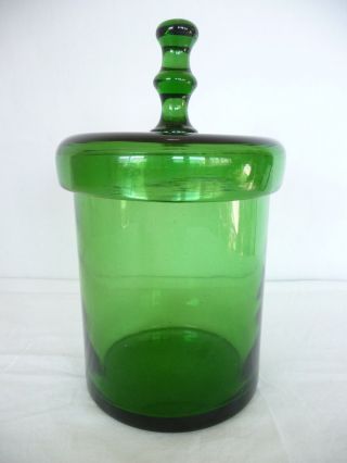 Vintage Forest Green Glass Canister With Glass Lid 6 1/2 " X 9 1/2 " Gc
