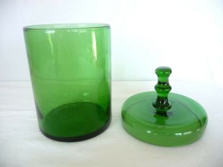 Vintage Forest Green Glass Canister with Glass Lid 6 1/2 