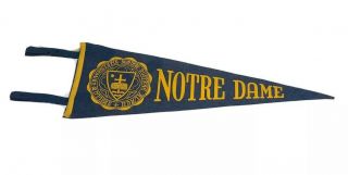 Vintage 1960s Notre Dame University College Football Blue Wool Blend Pennant