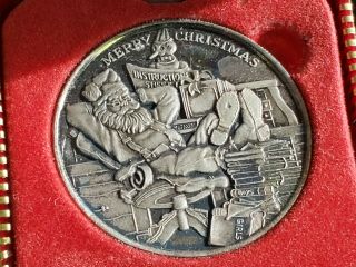 Santa In Chair Merry Christmas 1oz.  999 Fine Antiqued Silver Coin W/case