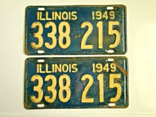 Old Vintage 1949 Illinois Metal Car Tag License Plates 338 - 215