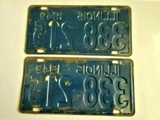 Old Vintage 1949 Illinois Metal Car Tag License Plates 338 - 215 2