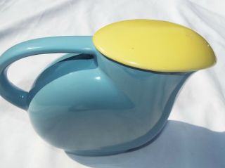 Vintage Mcm Westinghouse Hall China Refrigerator Water Pitcher Blue And Yellow