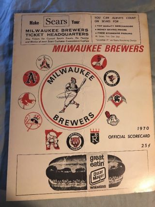 Milwaukee Brewers Vs Kansas City Royals 1970 Program Scorebook Scorecard
