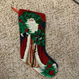Vintage Needlepoint Christmas Old World Santa Santa Stocking 19 In