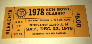 1978 Sun Bowl Full Football Ticket Texas Longhorns Maryland Terrapins