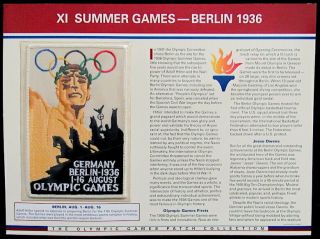 1936 Summer Olympics Xi Berlin Olympic Games Patch Info Card Willabee & Ward