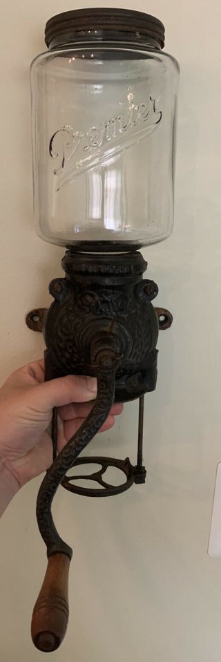 Vintage Antique Premier Wall Mount Cast Iron Coffee Grinder