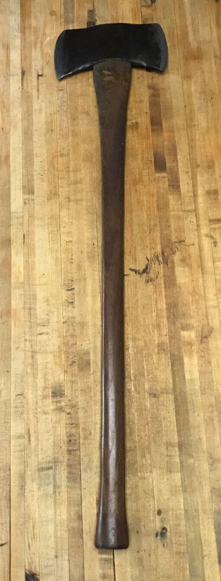 Vtg Antique Evansville Double Bit Axe “old Abe” Hickory Handle 35 In.  Long Ax